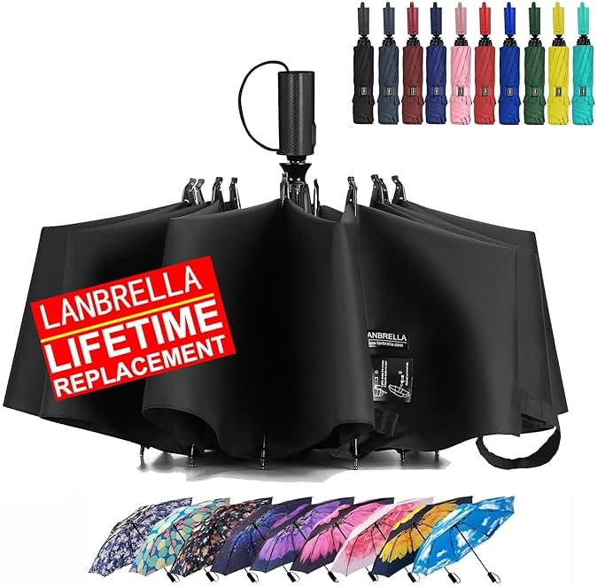 LANBRELLA Compact Reverse Folding Umbrella Auto Windproof Travel Umbrella - Product Image