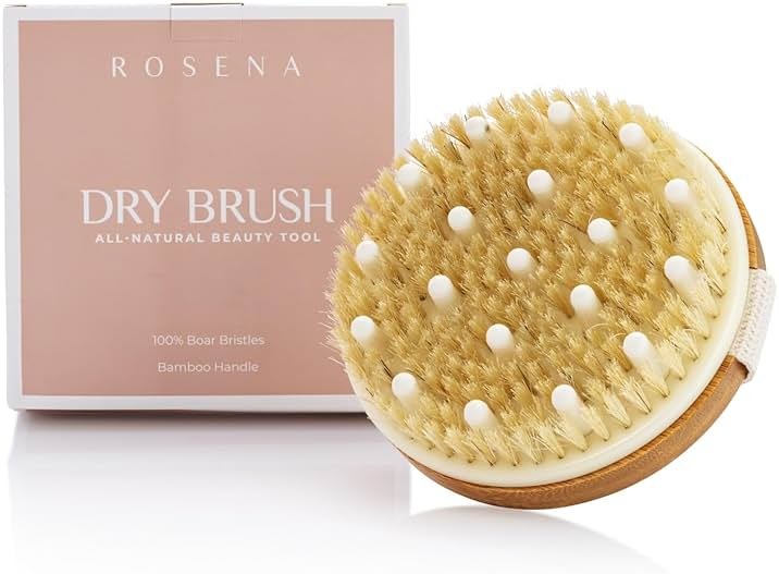 Dry Brushing Body Brush - Best for Exfoliating Dry Skin, Lymphatic Drainage and Cellulite Treatment - Organic Spa Exfoliation and Massage Scrub Brush with Natural Boar Bristles - Product Image