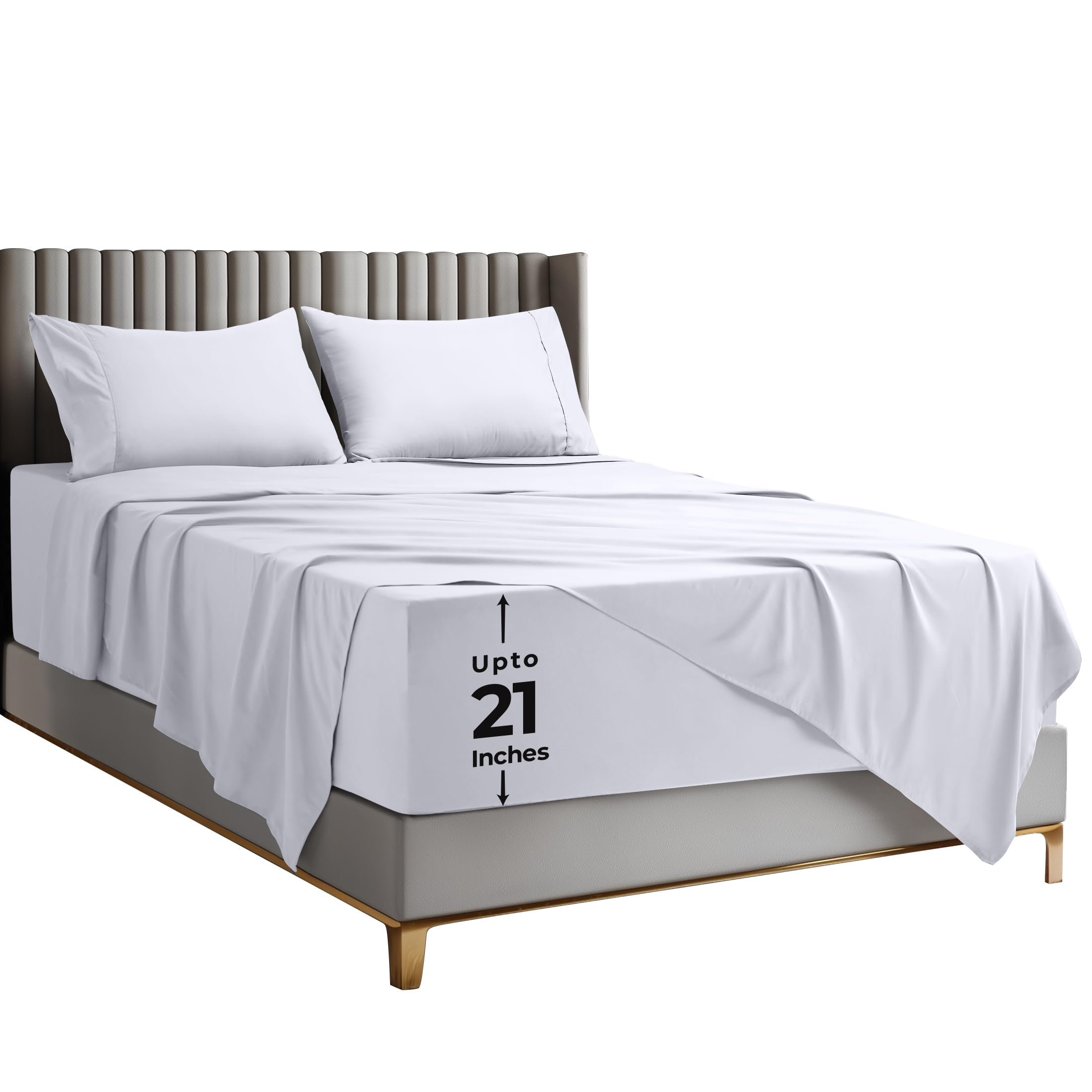 Utopia Bedding Queen Size Extra Deep Pocket Sheet Set – Fits Mattresses Up to 21 inches – Cooling, Soft & Breathable – Oeko-Tex 4 Piece Bed Sheets (White) - Product Image