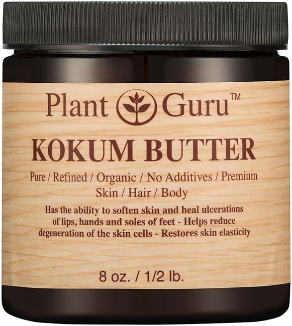 Plant Guru Raw Kokum Butter 8 oz. Jar - 100% Pure Natural Cold Pressed - Great for Skin, Body and Hair Moisturizer, DIY Creams, Balms, Lotions and Soap Making. - Product Image