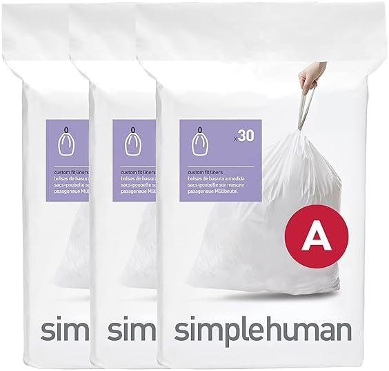 simplehuman Code A 90 Count Custom Fit Liners, Drawstring Kitchen Trash Bags, One-by-One Mess-Free Dispense, Extra Thick & Double Seamed, 50% PCR Plastic, 4.5 Liter / 1.2 Gallon, White - Product Image