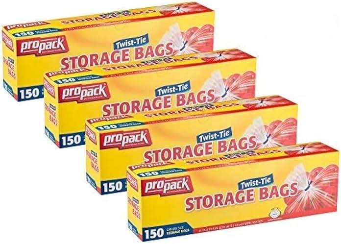 ProPack 1 Gallon Storage Bags with Twist Ties, 600 Count - Clear Plastic Food Storage Bags for Sandwiches, Snacks, Fruit, Produce & Freezer - Product Image