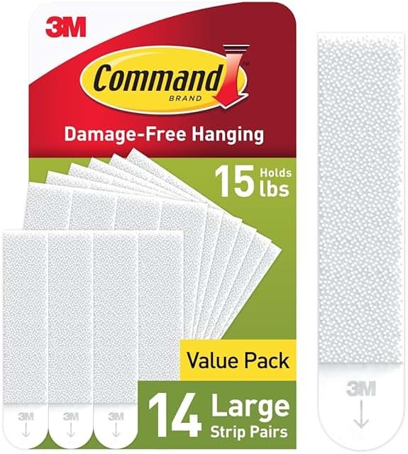 Command 15 lb Large Picture Hanging Strips 14 Pairs (28 Strips), Damage-Free Hanging Picture Hangers, No Tools Wall Hanger for Home Decor, White Adhesive - Product Image
