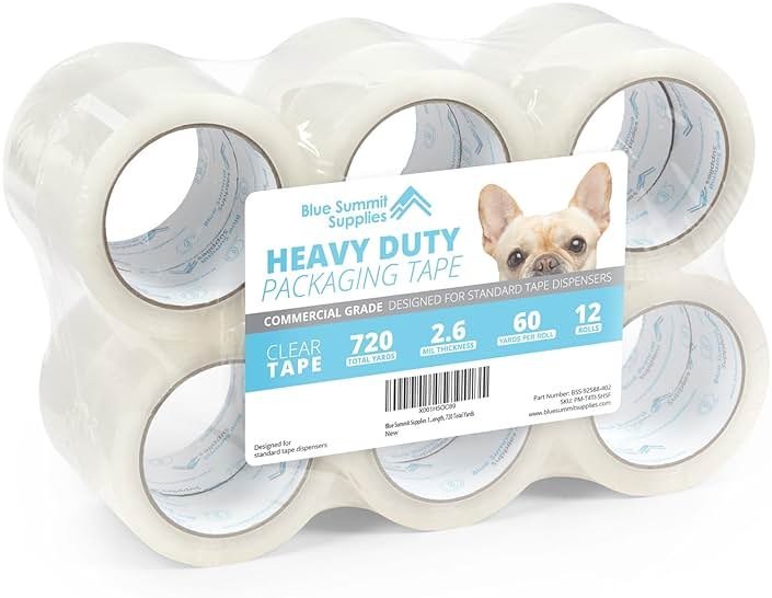 Blue Summit Supplies Clear Packing Tape Refills Bulk, 12 Pack, Heavy Duty Packaging Tape Rolls, 2 Inch Wide for Moving Boxes, Shipping, Sealing, 2.7mil Thick, 60 Yard Length, 720 Total Yards - Product Image