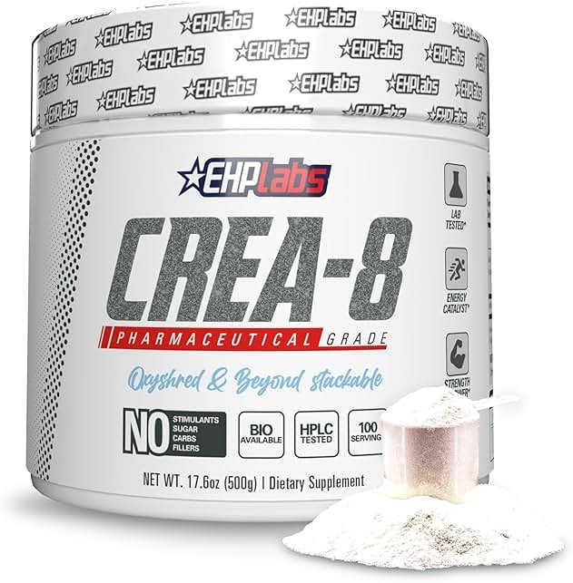 EHP Labs CREA-8 Micronized Creatine Monohydrate Powder - Unflavored Creatine Powder for Muscle Growth, Increased Strength, Enhanced Energy Output and Improved Performance - 100 Servings (500g) - Product Image