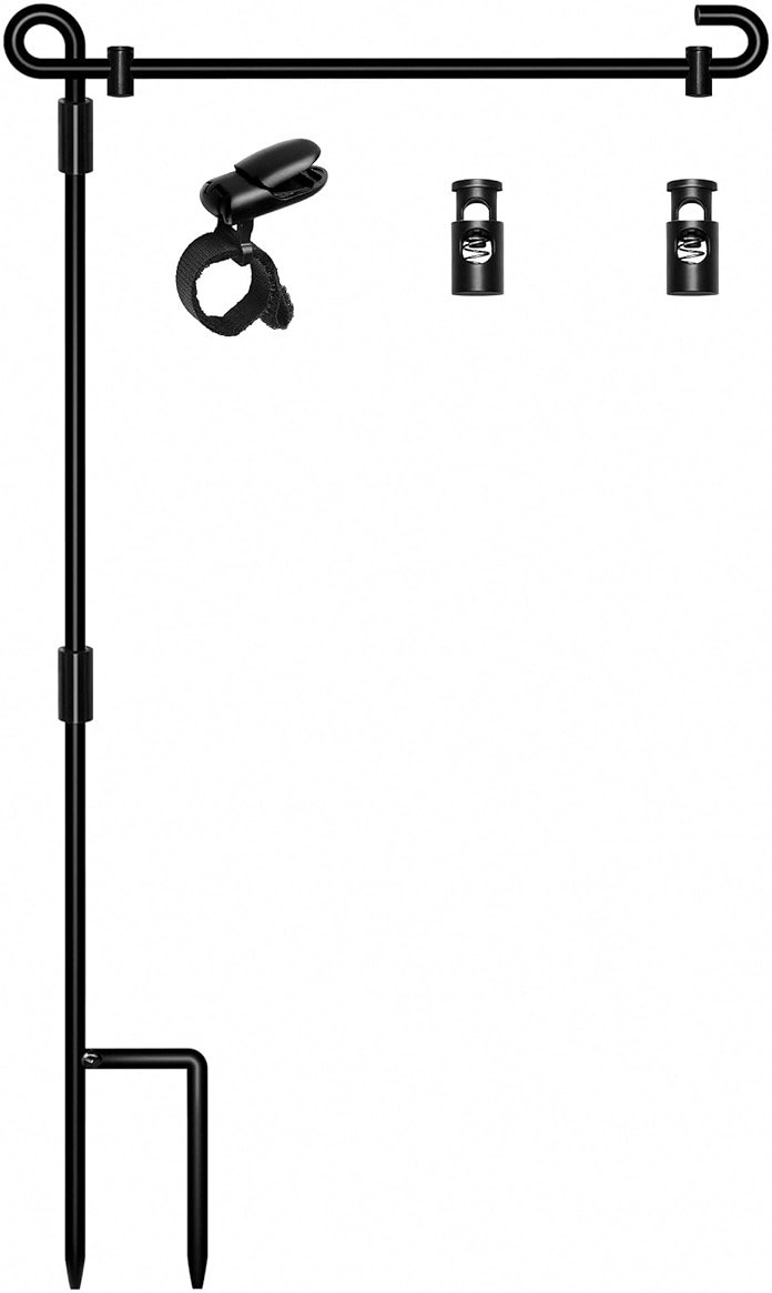 HOOSUN Garden Flag Stand,Premium Garden Flag Holder Pole Metal Powder-Coated Weather-Proof Paint with Graden Flag Clip and Spring Stoppers Without Flag Garden Decorations - Product Image