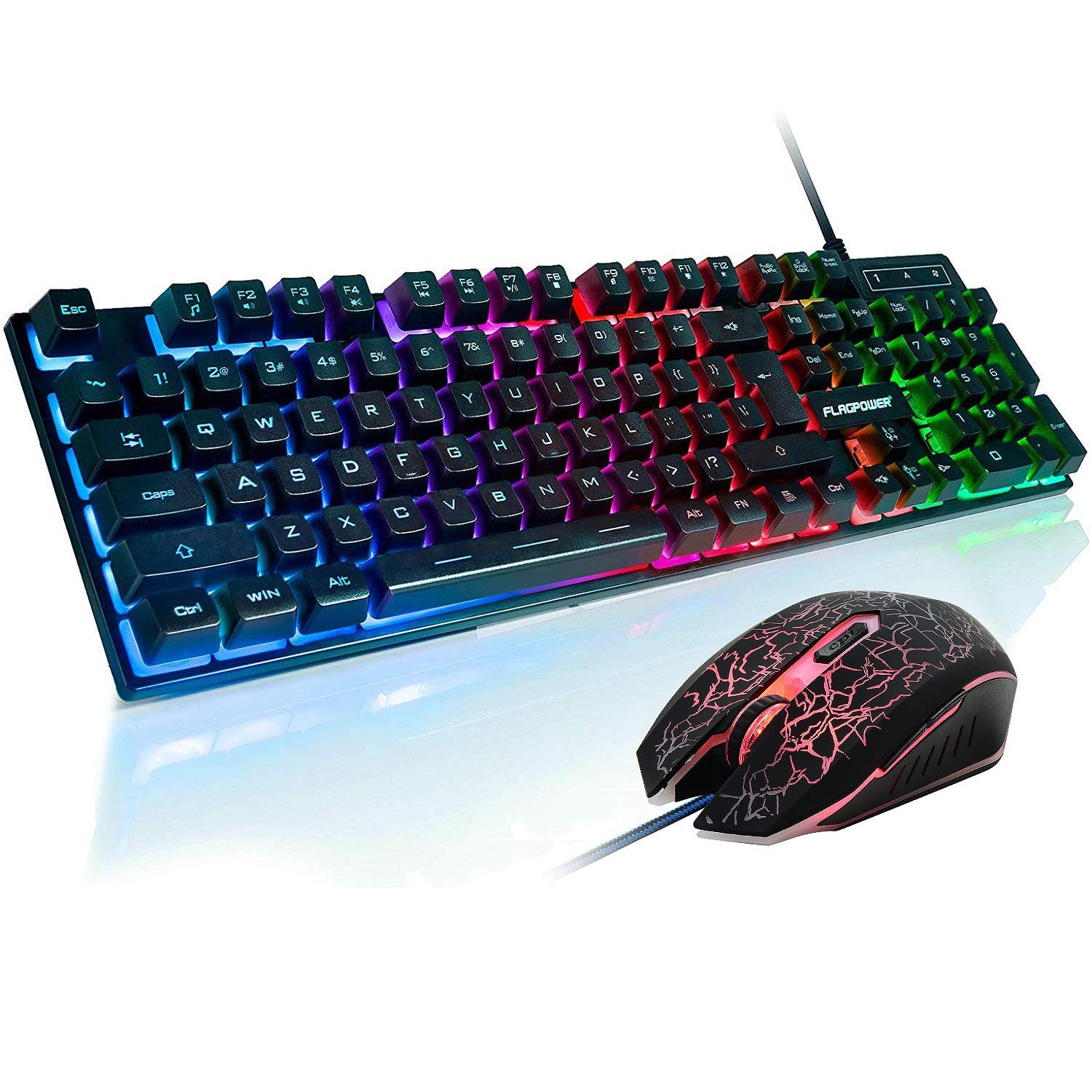 FLAGPOWER RGB Gaming Keyboard and Breathing Mouse Combo, Adjustable Breathing Backlit Mechanical Feeling Keyboard with 4 Colors 4800DPI Backlight Mouse for PC Laptop Computer Game and Work - Product Image