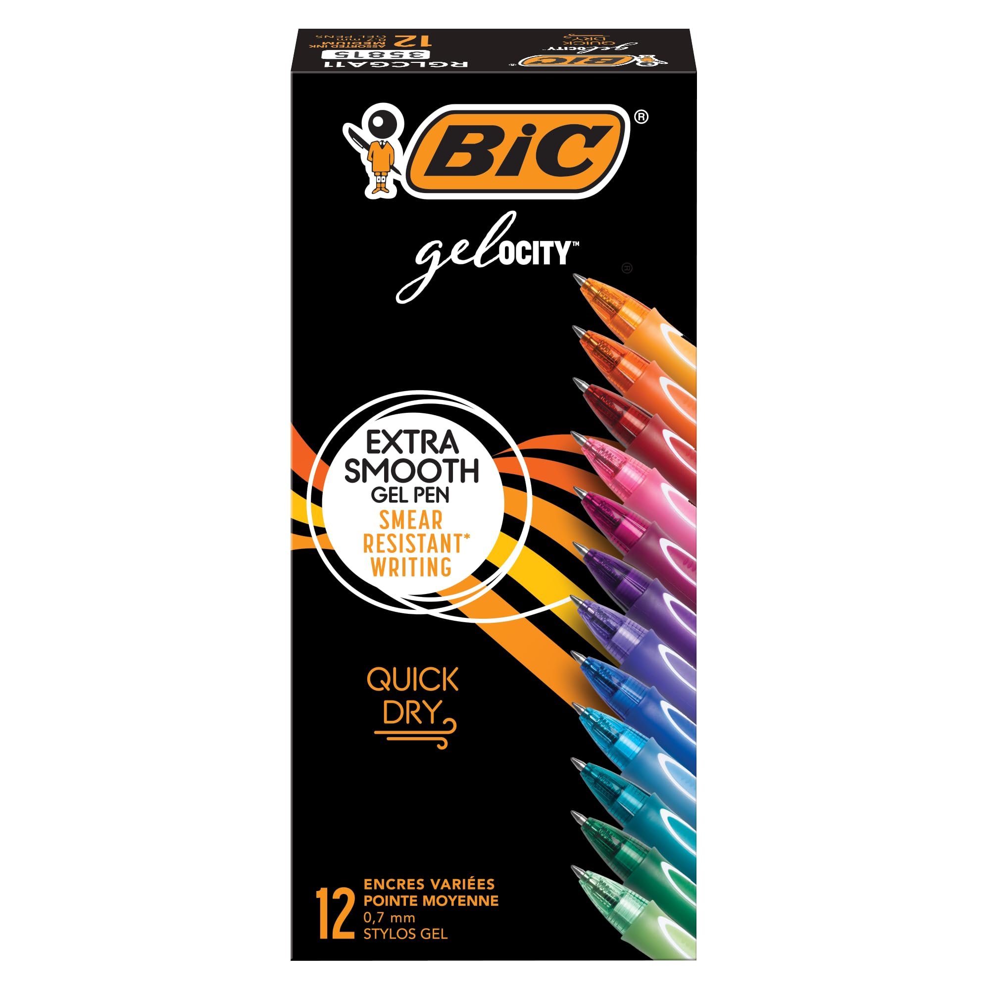 BIC Gelocity Quick Dry Assorted Colors Gel Pens, Medium Point (0.7 mm), School Supplies for Color-Coding Notes, with Full Grip, 12-Count Pack in Assorted Colors - Product Image