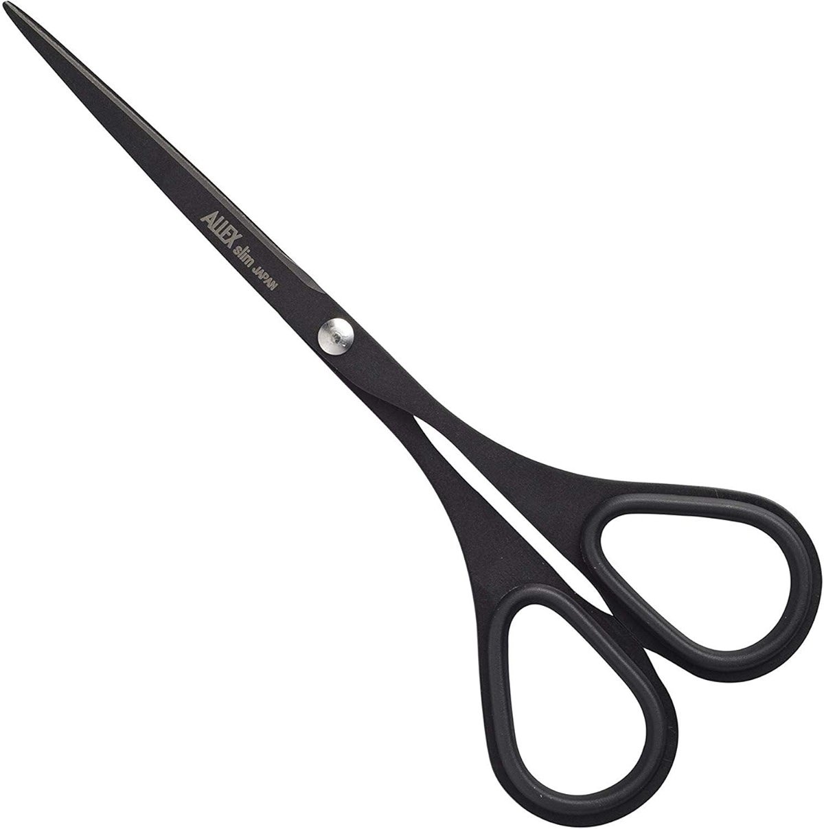 ALLEX Small Black Scissors for Office 5.5" [Non-Stick], All Purpose Slim & Thin Low Profile Scissors, Made in JAPAN, All Metal Japanese Stainless Steel Blade with Non-Slip Soft Ring, Black - Product Image