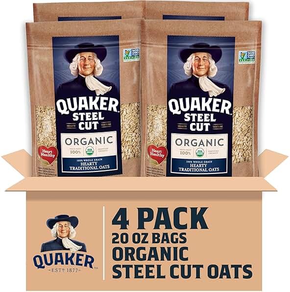 Quaker Steel Cut Oats, USDA Organic, Non GMO Project Verified, 20oz Resealable Bags (Pack of 4) - Product Image