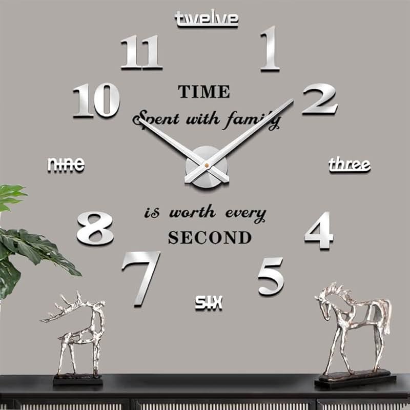 Mintime Modern Frameless DIY Wall Clock Large 3D Wall Watch Mirror Numbers for Home Office Decorations - Product Image