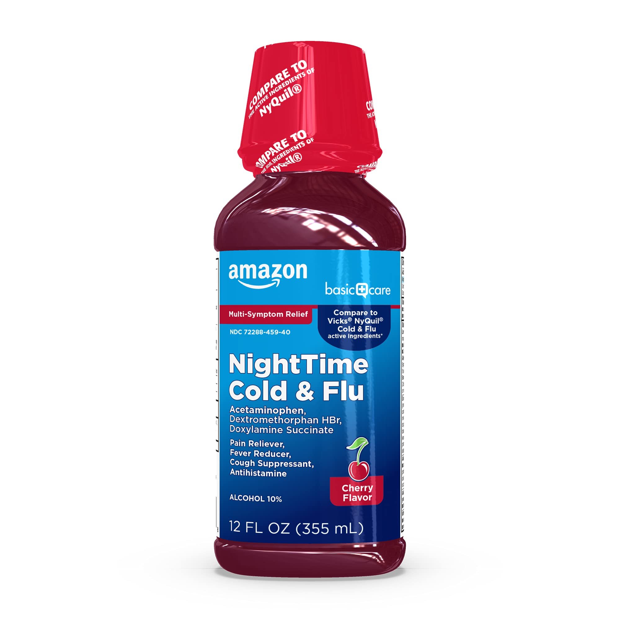 Amazon Basic Care Night Time Cold & Flu Liquid, Cherry, 12 Fl Oz (Pack of 1) - Product Image