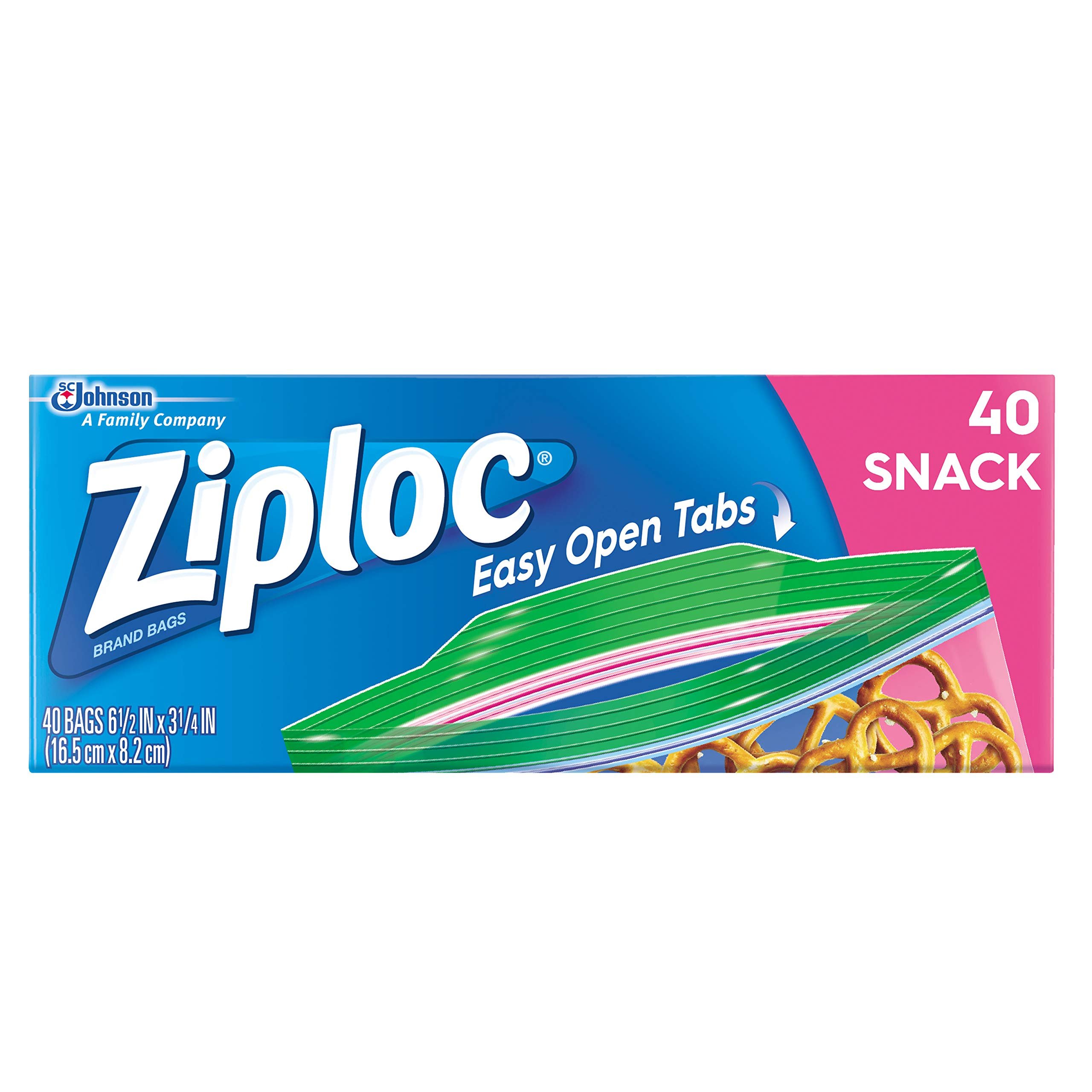 Ziploc Snack Bags, Easy Open Tabs, Ideal for packing cookies, fruits, vegetables, chips and more, 40 Count - Product Image