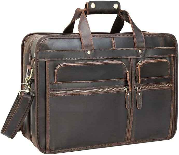 Polare Modern Messenger Bag with Retro Feel 17" Men’s Laptop Briefcase with Full Grain Leather and Premium YKK Zippers - Product Image