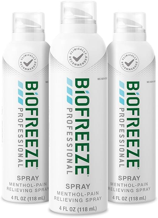 Biofreeze Professional Pain Relief Spray for Knee, Neck, Hip, Joint, Shoulder, & Simple Backache, Arthritis Pain Reliever, Sore Muscle Relief, Colorless Menthol Spray 4 Fl Oz (Pack of 3) - Product Image