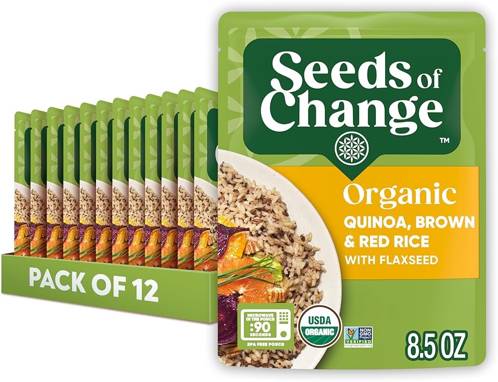 SEEDS OF CHANGE Organic Quinoa, Brown & Red Rice with Flaxseed, Organic Food, 8.5 OZ Pouch (Pack of 12) - Product Image