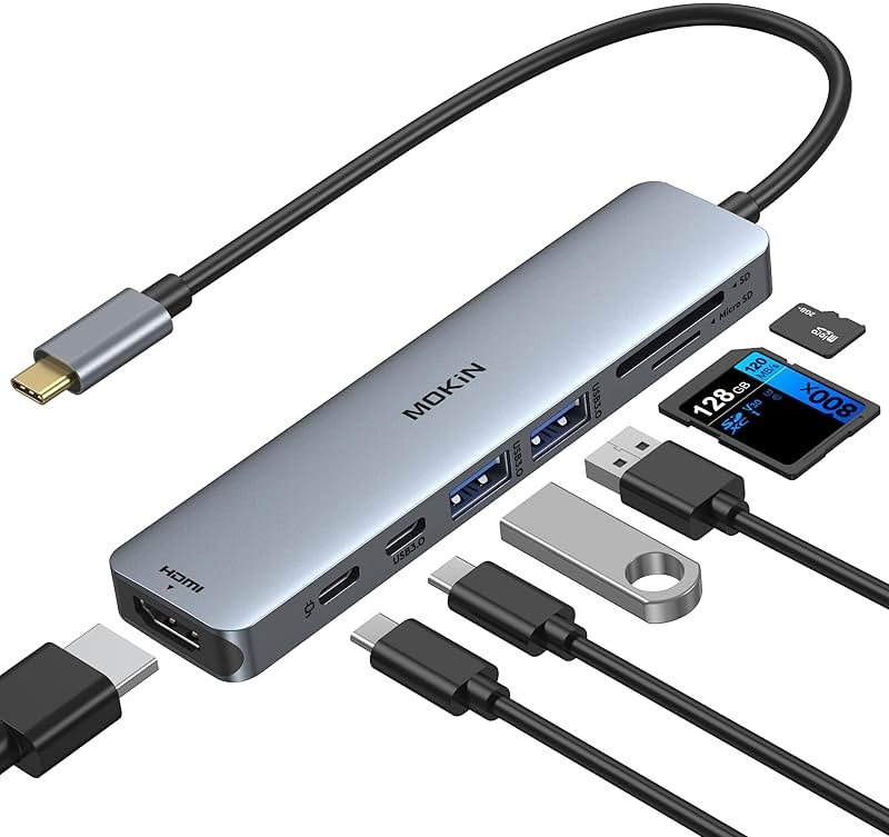USB C Hub HDMI Adapter for MacBook Pro/Air, MOKiN 7 in 1 USB C Dongle with HDMI, SD/TF Card Reader, USB C Data Port,100W PD, and 2 USB 3.0 Compatible for MacBook Pro/Air, Dell XPS, Lenovo Thinkpad. - Product Image