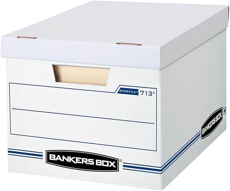 Bankers Box 12 Pack Standard Duty File Storage Boxes, Standard Assembly, Removable Lid, Letter/Legal (0071301) - Product Image