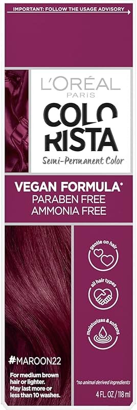 L'Oreal Paris Colorista Semi Permanent Hair Color for Brunettes, Color Depositing Hair Mask Formula, Maroon - Product Image