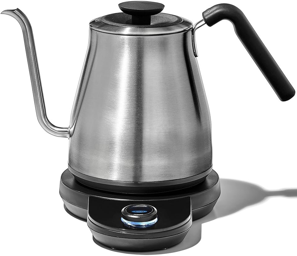OXO Brew Adjustable Temperature Pour Over Kettle, 1 L, Gooseneck Electric Kettle, Stainless Steel with Timer - Product Image