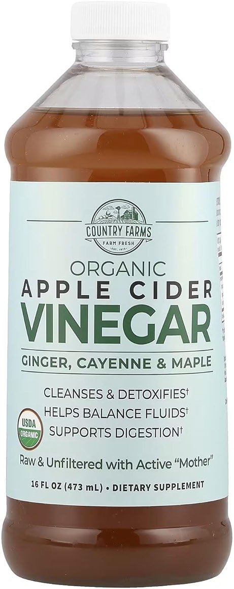 Country Farms Organic Apple Cider Vinegar Tonic, Cleanses and Detoxifies, Helps Balance Fluids, Supports Digestion, With The “Mother”, Ginger Cayenne & Maple, 16 Fl. Oz. - Product Image