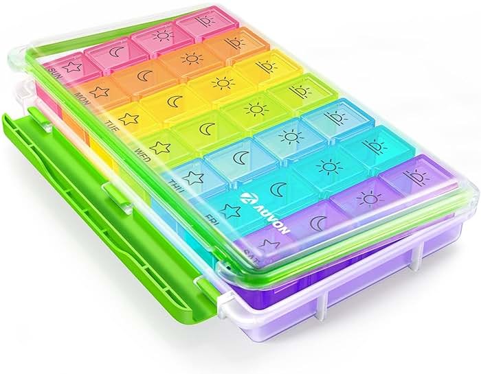 AUVON iMedassist Moisture-Proof Weekly Pill Organizer 4 Times a Day, Large 7 Day Pill Box Case with Portable Design for Travel, Removable Individual Containers Hold Vitamins, Supplements, Medications - Product Image