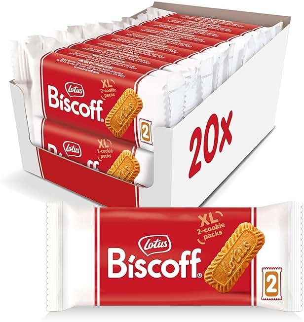 Lotus Biscoff Cookies, Caramelized Biscuit Cookie Snack, Dispenser Box (20 sleeves of 2 extra large cookies) Vegan, 0.9 Ounce (Pack of 20) - Product Image
