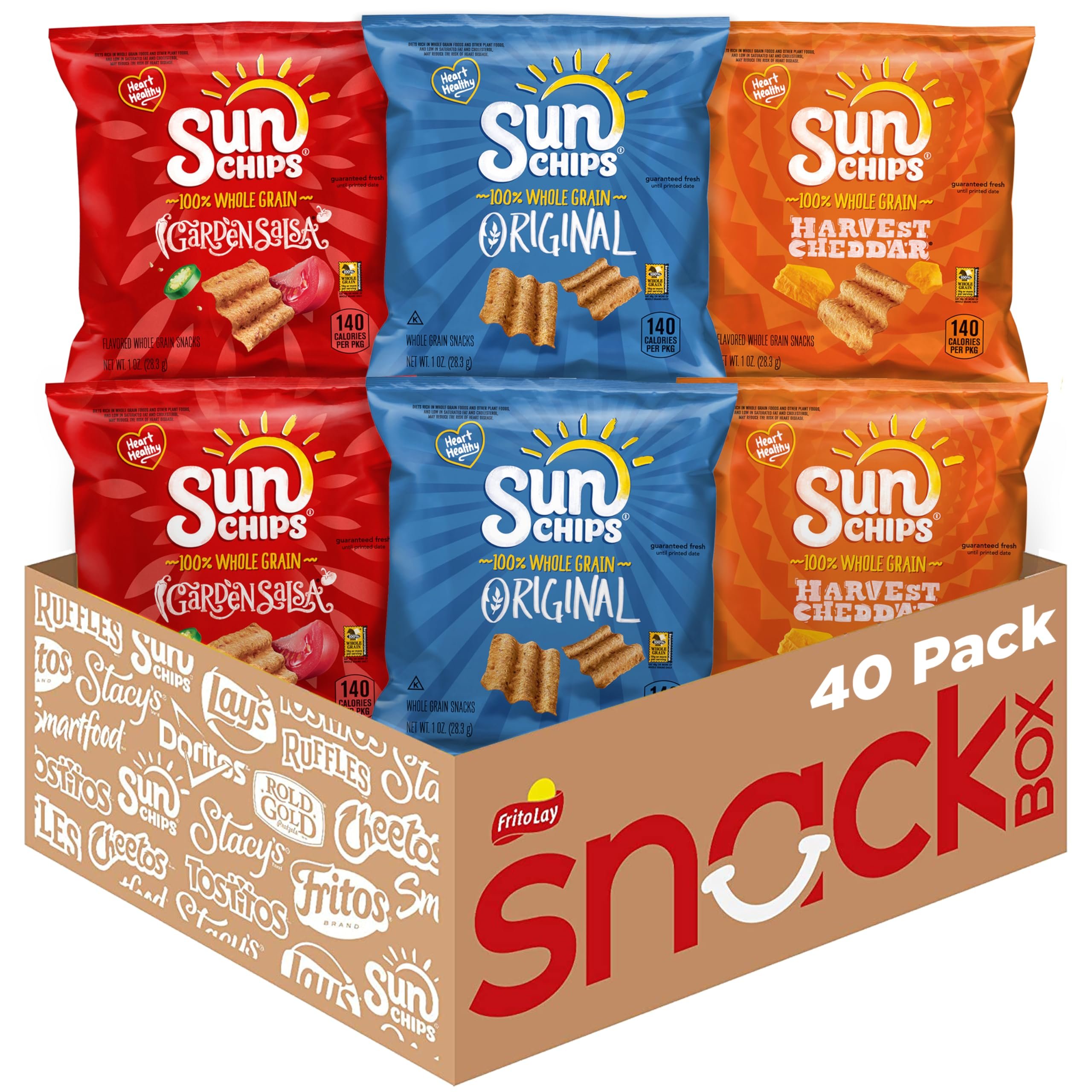 SunChips 100% Whole Grain Chips, Variety Pack, 1 oz Bags, Pack of 40, No Artificial Flavors, Colors - Product Image