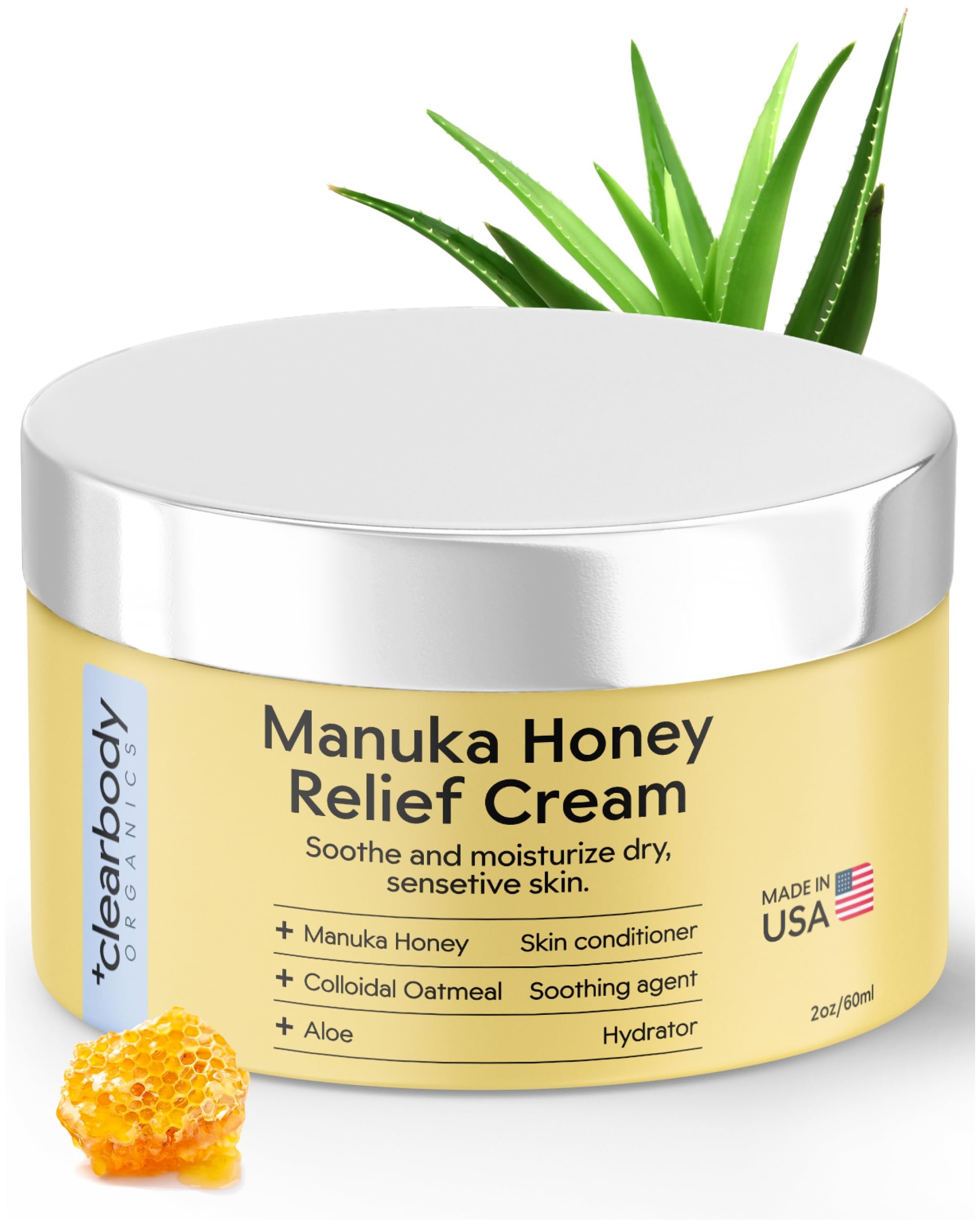 Clearbody Organics Manuka Honey Gel Cream (2 fl oz) - Lighter Eczema Cream with Colloidal Oatmeal - Moisturizing, Soothing and Anti Itch Lotion for Dry Skin - Product Image