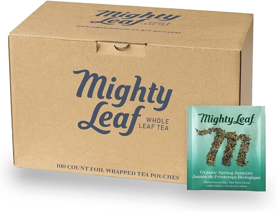 Mighty Leaf Spring Jasmine Green Tea - Premium - Foil Wrapped for Freshn - 100 Count Tea Pouches - Premium Green Tea with Rich Flavor - Individually Wrapped Tea Bags - Product Image