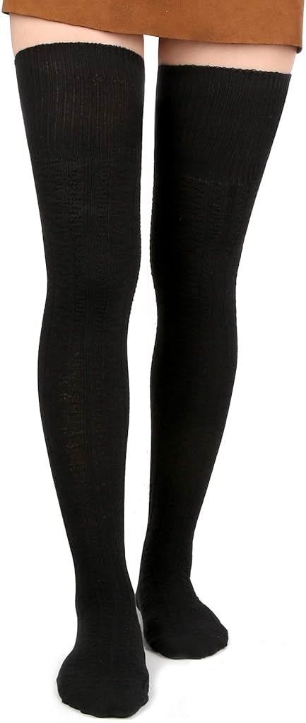 Moon Wood Women Thigh High Socks Extra Long Cotton Knit Warm Thick Tall Over the Knee Boot Stocking Leg Warmers Daily Cosplay - Product Image