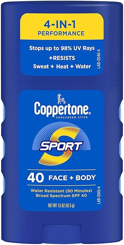 Coppertone Sport Sunscreen Stick SPF 40, Stick Sunscreen for Face and Body, Water Resistant, Travel Size, 1.5 Oz - Product Image