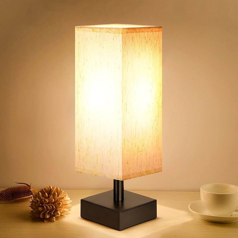 aooshine Small Table Lamp for Bedroom - Bedside Lamps for Nightstand, Minimalist Night Stand Light Lamp with Square Fabric Shade, Desk Reading Lamp for Kids Room Living Room Office Dorm - Product Image