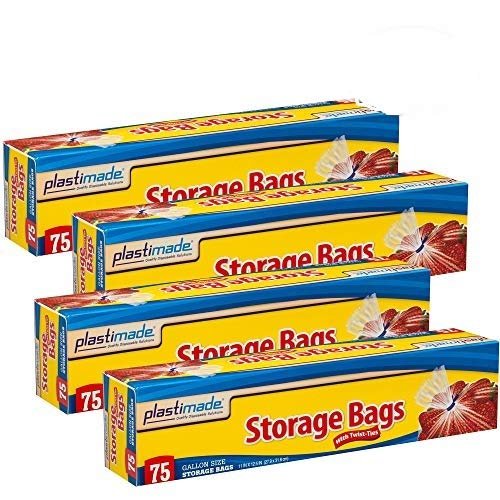 Plastimade 1 Gallon Storage Bags with Twist Ties, 300 Count - Clear Plastic Food Storage Bags for Sandwiches, Snacks, Fruit, Produce & Freezer - Product Image