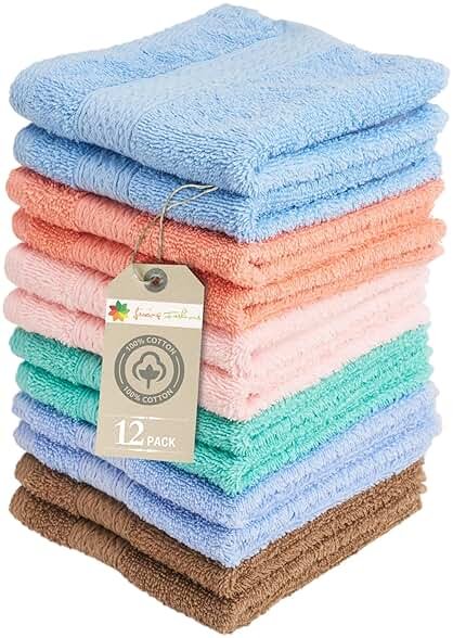 Luxurious Washcloths – Set of 12 – Size 13” x 13” – Thick Loop Pile Washcloth – Absorbent and Soft 100% Ring-Spun Cotton Wash Cloth – Lint Free Face Towel – Wash Cloths Perfect for Bathroom - Product Image