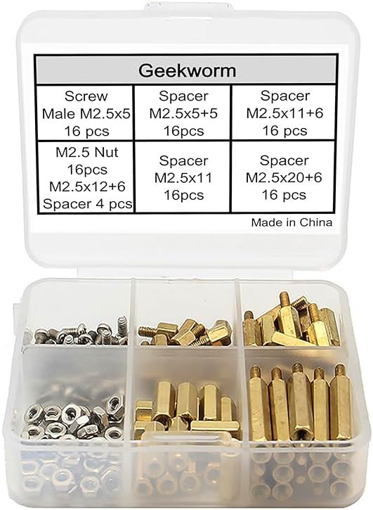 Geekworm for Raspberry Pi Installation Tool 100 Pcs/Lot M2.5 Series Hex Brass Spacer/Standoffs + Nuts + Screws w/Storage Case for Raspberry Pi 5/4B/3B+/3B/3A+/Zero W/2W Accessories Kit - Product Image