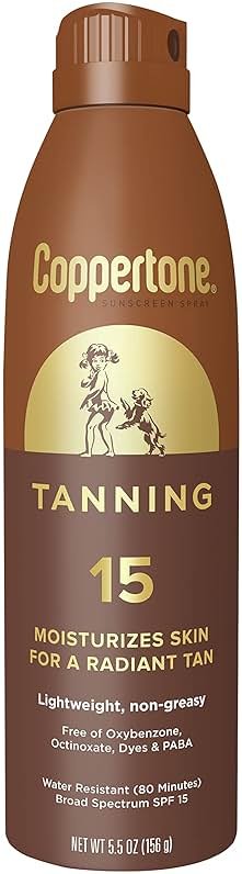 Coppertone Tanning Sunscreen Spray with Broad Spectrum SPF 15, Water Resistant Spray Sunscreen, Lightweight and Non-Greasy, 5.5 Oz - Product Image
