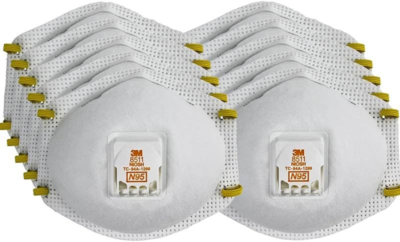 3M Particulate Respirator 8511, Pack of 10, N95, NIOSH APPROVED, Cool Flow Exhalation Valve, Disposable, Braided Comfort Strap, M Noseclip, Personal Protective Equipment - Product Image