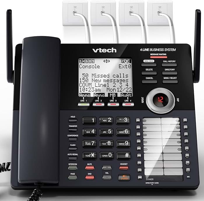 VTech AM18447 Main Console 4-Line Small Business Phone System - Expandable to 10 Stations, Digital Answering Machine, Auto Attendant, Intercom & Custom Music on Hold, Black - Product Image