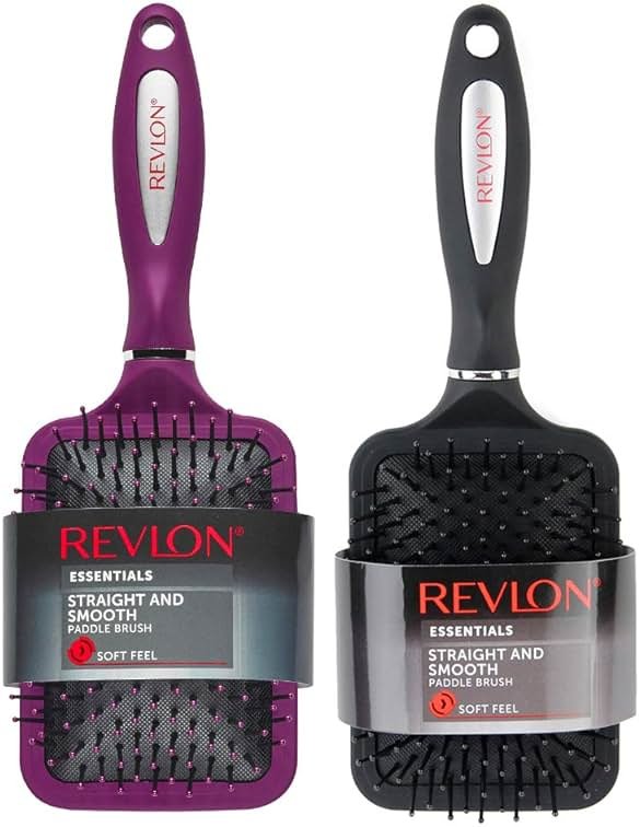 Revlon Straight & Smooth Soft Touch Paddle Hair Brush Set, Black + Berry - Product Image