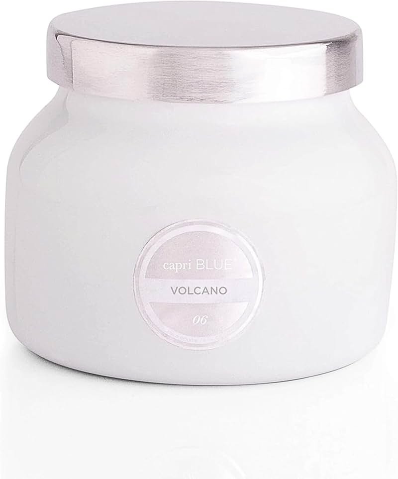 Capri Blue Volcano Scented and Luxury Glass Jar Candles for Home Scented with Tropical Fruit & Sugared Citrus - Soy Wax Blend, White Color (8 Oz) - Product Image