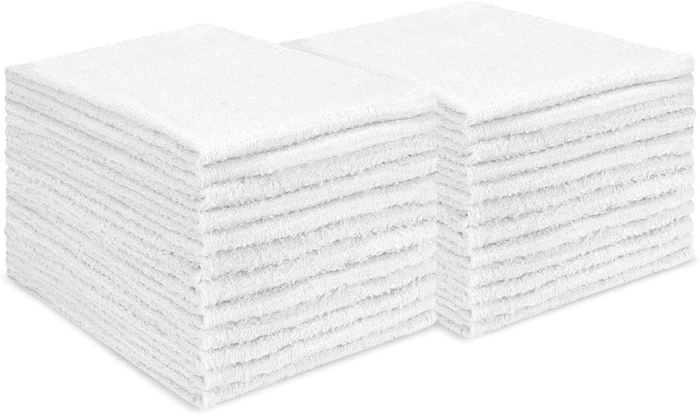 S&T INC. Multipurpose Cotton Terry Cleaning Towels for Home, Automotive, and Garage, 14 Inch x 17 Inch, White, 24 Pack - Product Image