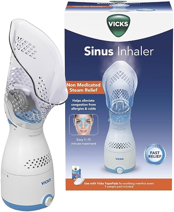 Vicks Sinus Inhaler, Plug-in Non-Medicated Steam Inhaler for Sinus Relief, Allergies, Congestion & Colds, Vocal Steamer, Soothes Nasal & Throat Passages, Works with VapoPads (1 Included) - Product Image