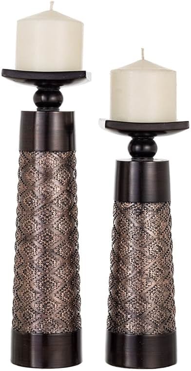 Creative Scents Dublin Brown Pillar Candle Holder Set of 2 - Home Decor Aesthetic, Coffee Table Decor Mantel Centerpieces Table Decorations, Living Room Decor or Dining Tabletop Decor -Gift Packaged- - Product Image