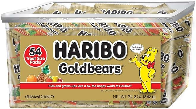 HARIBO Goldbears, Gummi Candy, 22.8 oz Tub (54 Packs) Assorted Flavors - Product Image