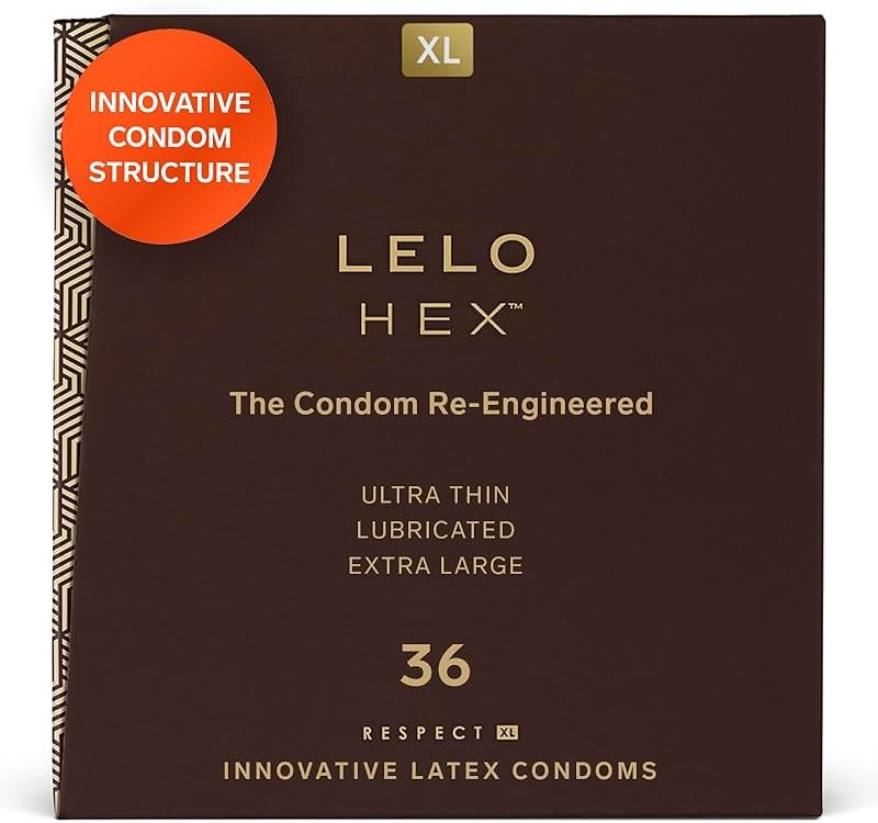 LELO HEX Respect XL, Extra Large Condoms with Increased Strength, Lubricated XL Condoms Large for Men, 2.28-Inch/58mm Diameter (36 Pack) - Product Image