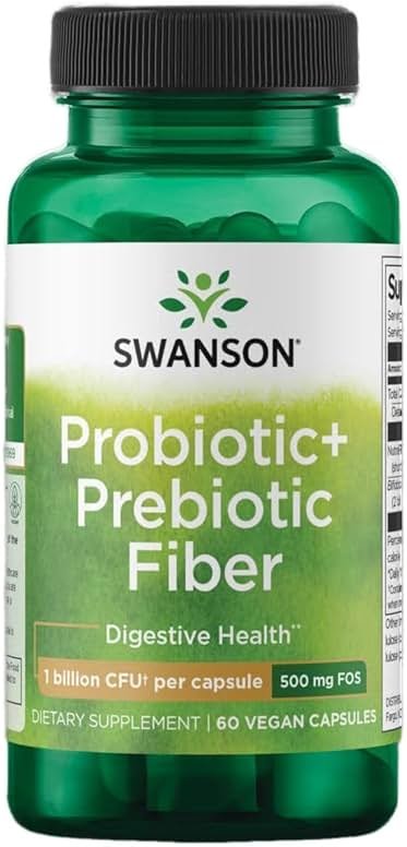 Swanson Prebiotic + Probiotic Fiber Digestive and Immune Health Supplement for Gut-Health-Conscious Adults with 500 Million CFU (60 Vegan Capsules) - Product Image