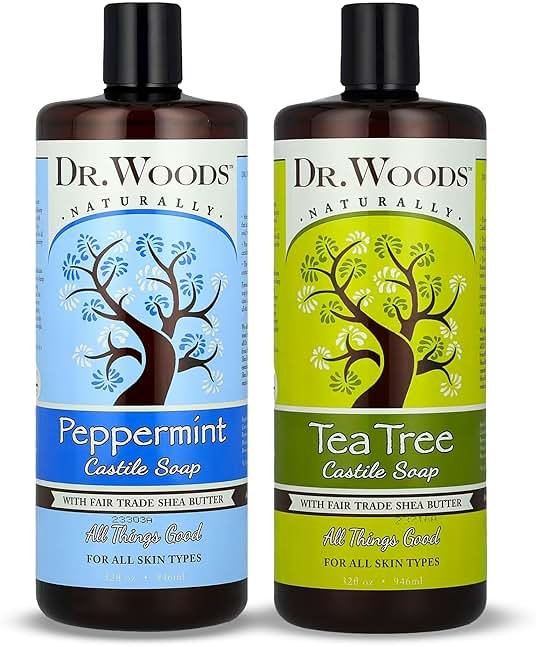 Dr. Woods Liquid Castile Soap - Pure Tea Tree Oil and Peppermint Soap, Body Wash for Men and Women, Contains Organic Shea Butter, Natural Cleaner for Face, Hands, and Body - 32 Fl Oz, Pack of 2 - Product Image