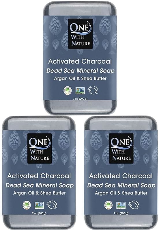 One With Nature Activated Charcoal Soap 7oz 3-Pack – Detoxifying and Exfoliating Charcoal Soap Bar with Dead Sea Salt for Face & Body, for Men & Women - Product Image