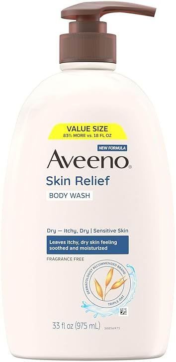 Aveeno Skin Relief Fragrance Free Body Wash, Triple Oat Formula, Gentle Daily Cleanser for Itchy Dry Sensitive Skin, Soap & Paraben Free, Soothes & Moisturizes, 33 fl oz - Product Image